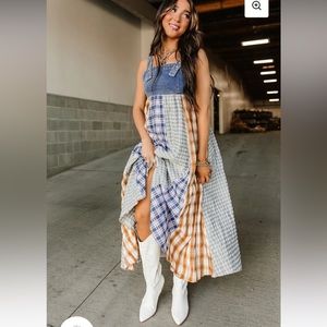 Brandy Denim and Plaid Suspender dress